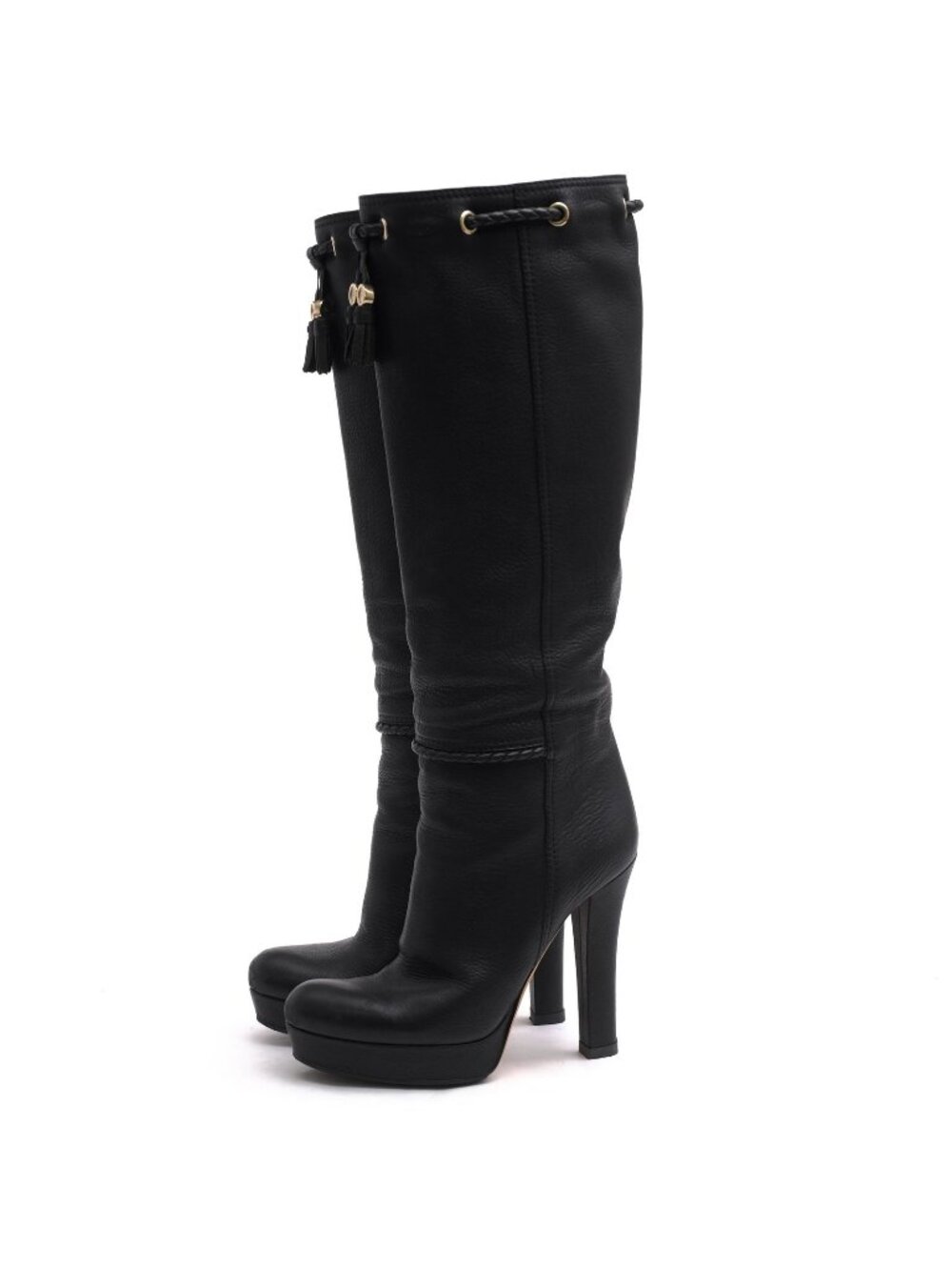 Gucci Long Boots Shoes Leather Black Marrakech High G-shaped Tassel Heels